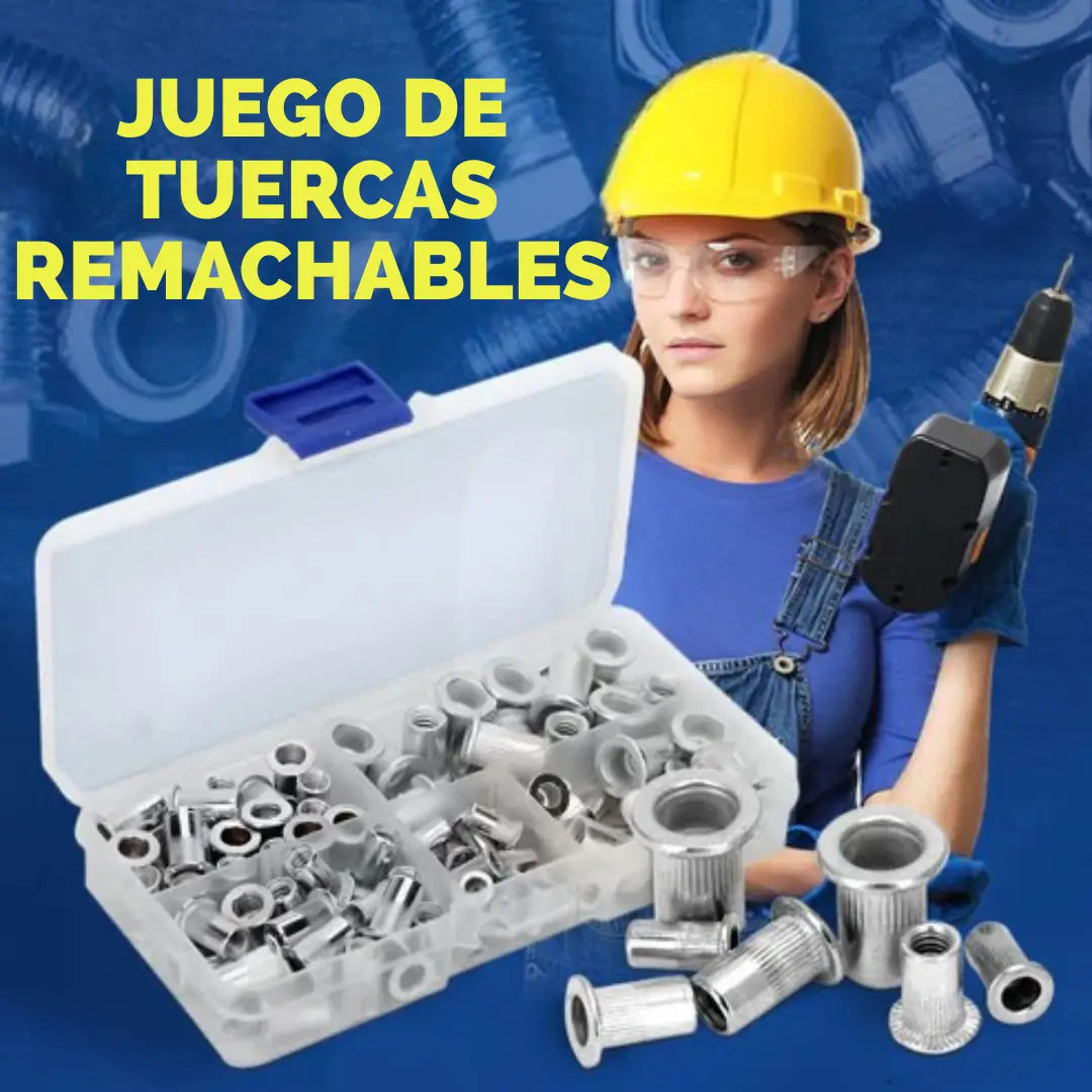 JUEGO DE TUERCAS REMACHABLES CON INSERTO ROSCADO DE CABEZA PLANA