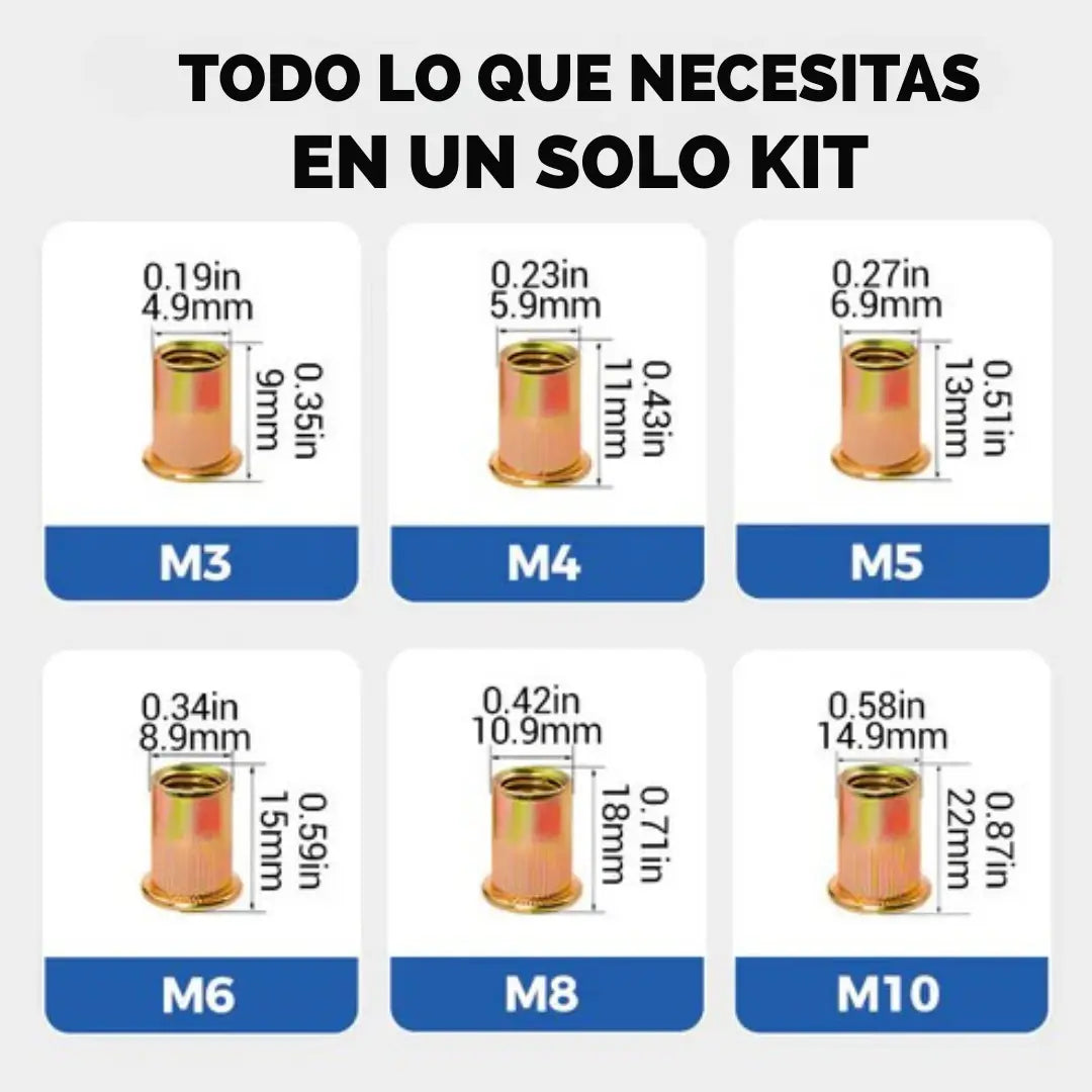 JUEGO DE TUERCAS REMACHABLES CON INSERTO ROSCADO DE CABEZA PLANA