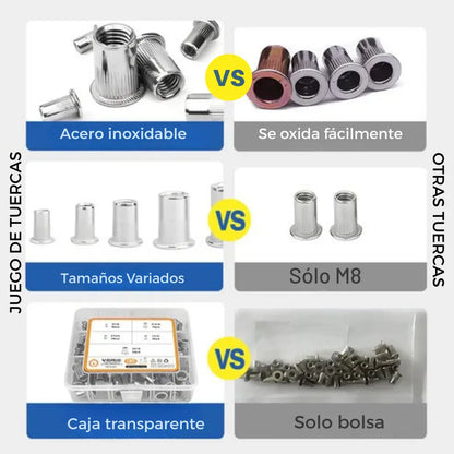 JUEGO DE TUERCAS REMACHABLES CON INSERTO ROSCADO DE CABEZA PLANA